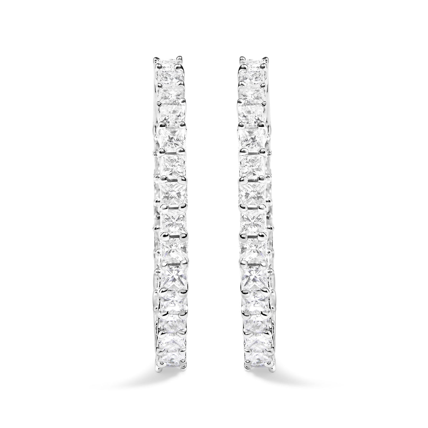 14K White Gold Natural Princess Cut Diamond Inside Out Hoop Earrings (G-H Color, SI2-I1 Clarity)