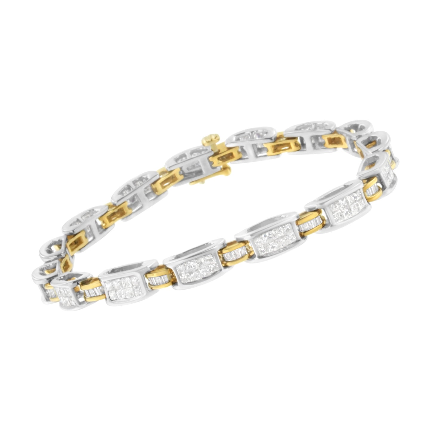 14K Two-Tone Gold Princess and Baguette-Cut Diamond Link Bracelet (3.00 cttw, H-I Color, SI1-SI2 Clarity)