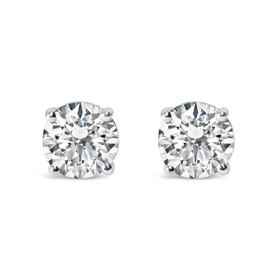 AGS Certified 14K White Gold 1.0 Cttw 4-Prong Set Brilliant Round-Cut Solitaire Diamond Push Back Stud Earrings (H-I Color, SI2-I1 Clarity)