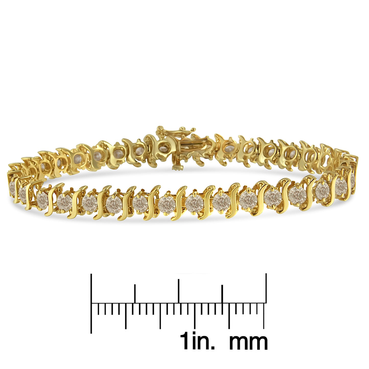 10K Yellow Gold Plated .925 Sterling Silver 7.0 cttw 2-Prong Set Round Brilliant Cut Diamond "S" Link Bracelet (J-K color, I1-I2 clarity) - 7"