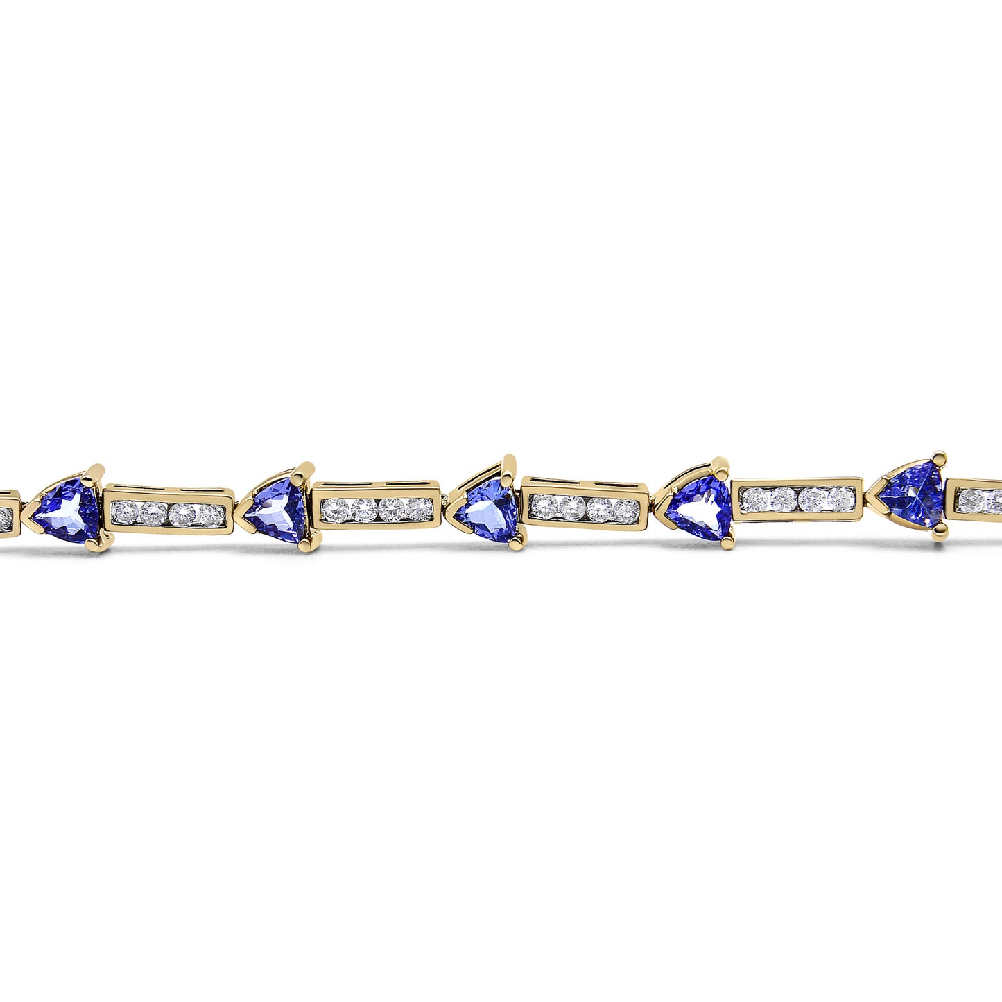 14K Yellow Gold 1 5/8 Cttw Diamond and 5MM Trillion Blue Tanzanite Link Bracelet (H-I Color, I1-I2 Clarity) - 7"