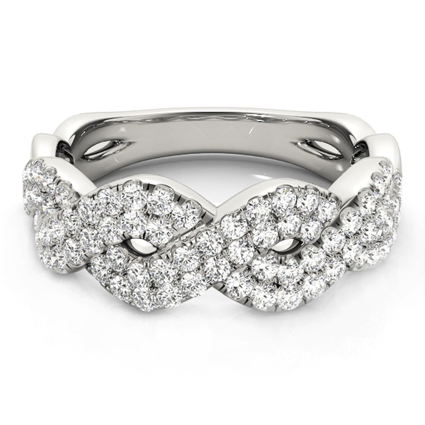 Diamond Studded Interlocking Waves Ring in 14k White Gold (5/8 cttw)