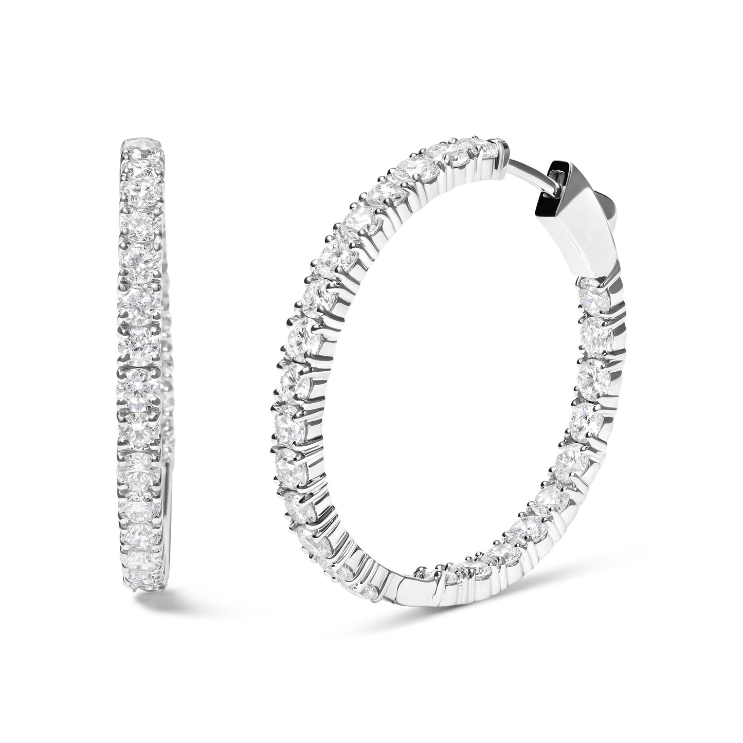 14K White Gold 5.00 Cttw Lab Grown Diamond Inside Out Hoop Earrings (F-G Color, VS1-VS2 Clarity)