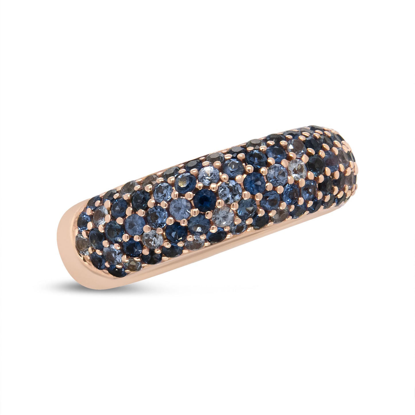 18K Rose Gold Multi Row Blue Sapphire Domed Top Band Ring - Ring Size 7