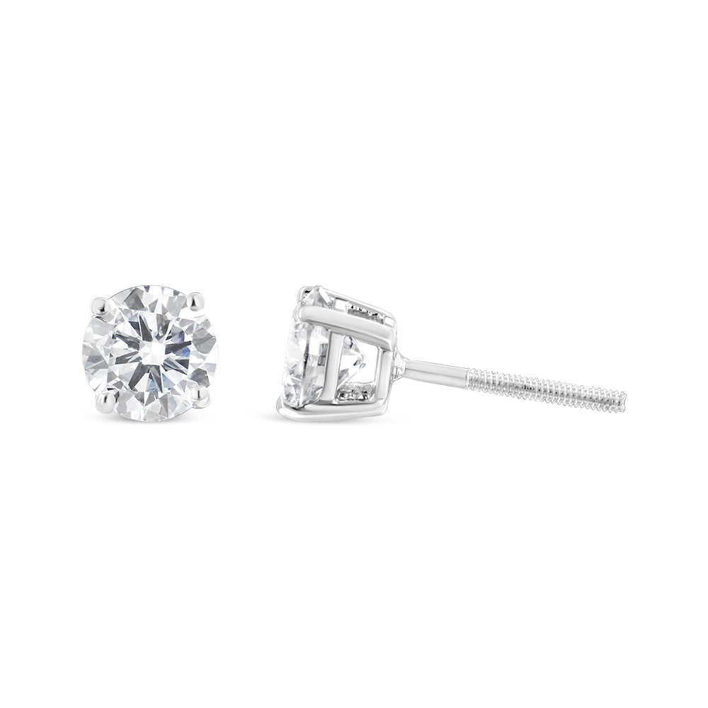 14K White Gold 1.00 Cttw Round Brilliant-Cut Near Colorless Diamond Classic 4-Prong Stud Earrings with Screw Backs (J-K Color, SI1-SI2 Clarity)