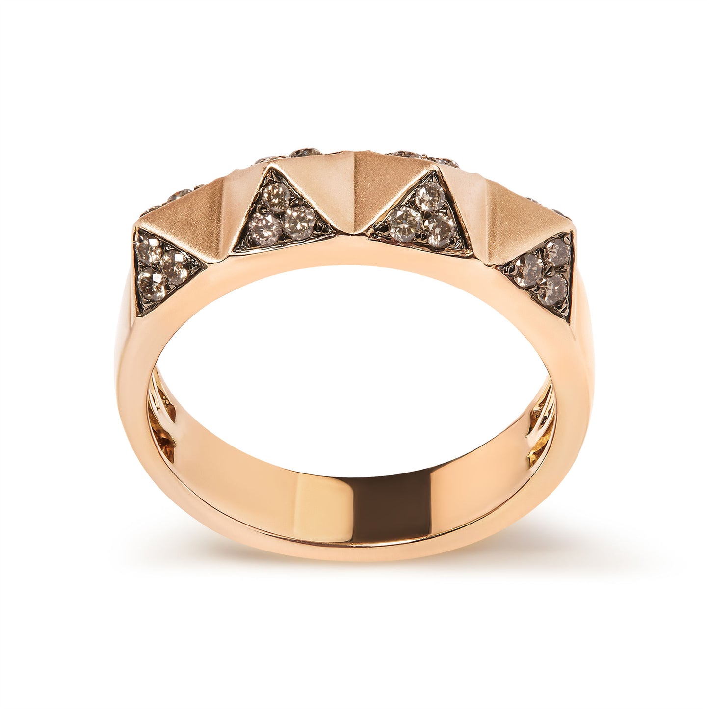 14K Rose Gold 1/4 Cttw Brown Diamond Pyramid Band Ring (Brown Color, SI1-SI2 Clarity)- Size 7