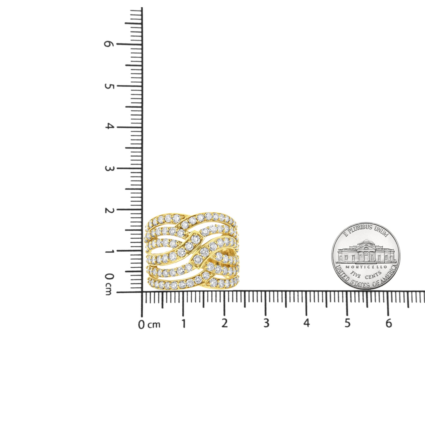 10K Yellow Gold 3.00 Cttw Diamond Multi Row Bypass Wave Cocktail Band Ring (J-K Color, I1-I2 Clarity)