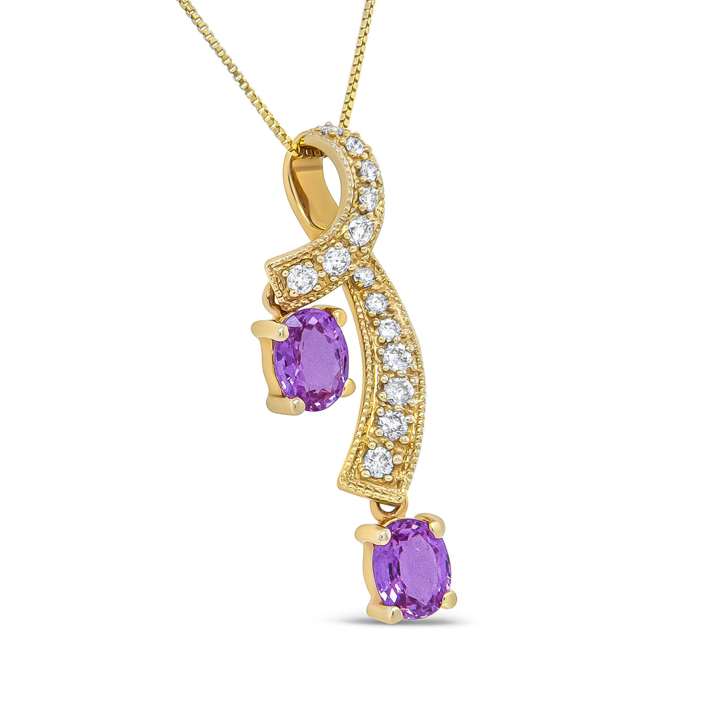 14K Yellow Gold 6x4mm Oval Pink Sapphire and 1/5 Cttw Round Diamond Pendant Necklace - (H-I Color, SI1-SI2 Clarity)