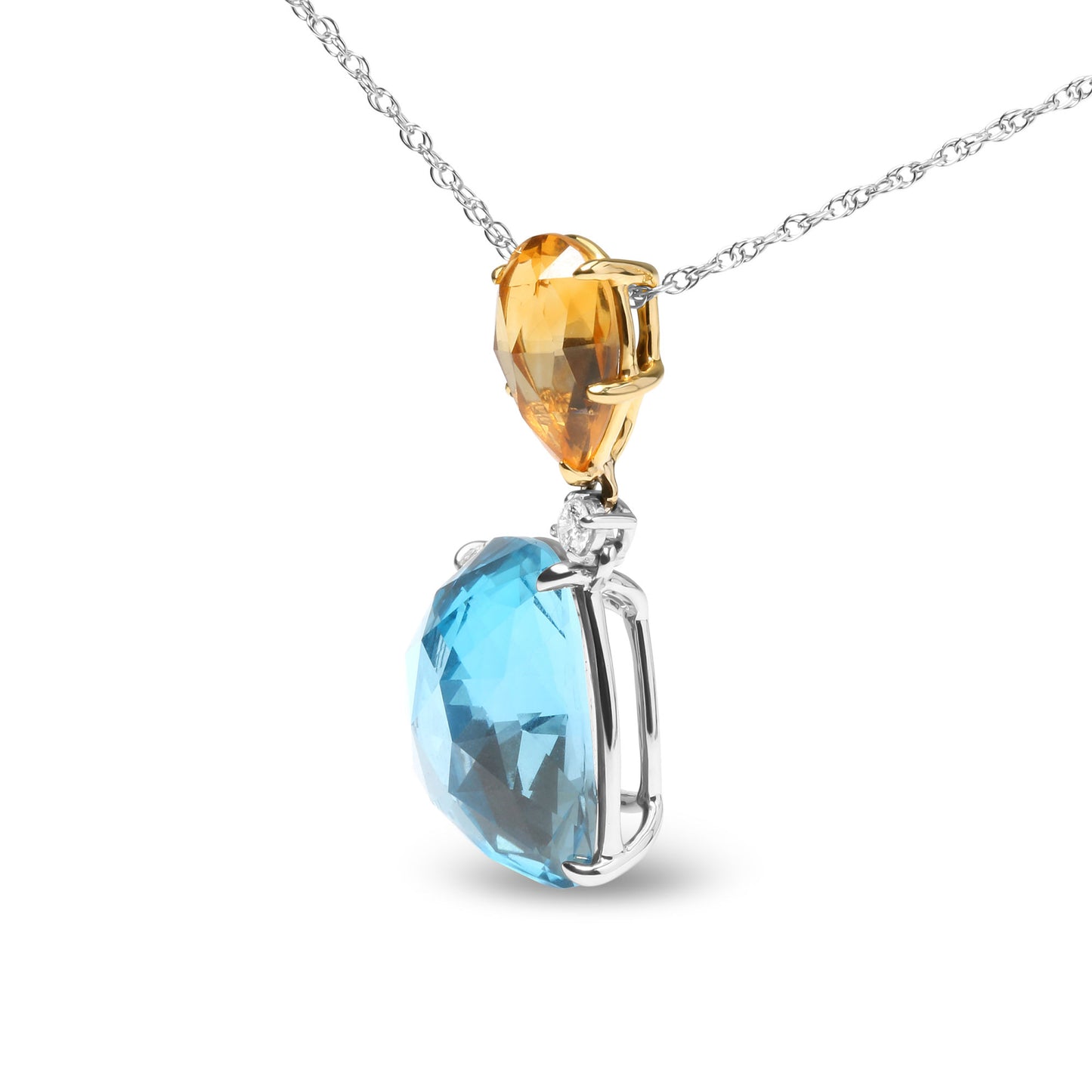 18K White and Yellow Gold Diamond Accent and Yellow Citrine and Sky Blue Topaz Dangle Drop 18" Pendant Necklace (G-H Color, SI1-SI2 Clarity)