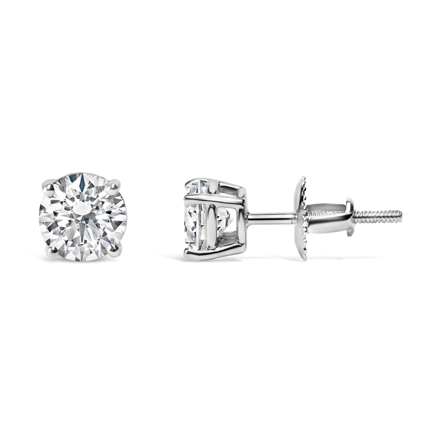 IGI Certified 14K White Gold 1 1/2 Cttw Round Diamond Solitaire Stud Earrings with Screwbacks (F-G Color, I1-I2 Clarity)