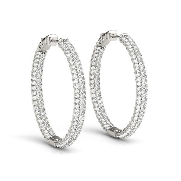 14k White Gold Two Row Pave Set Diamond Hoop Earrings (7 cttw)