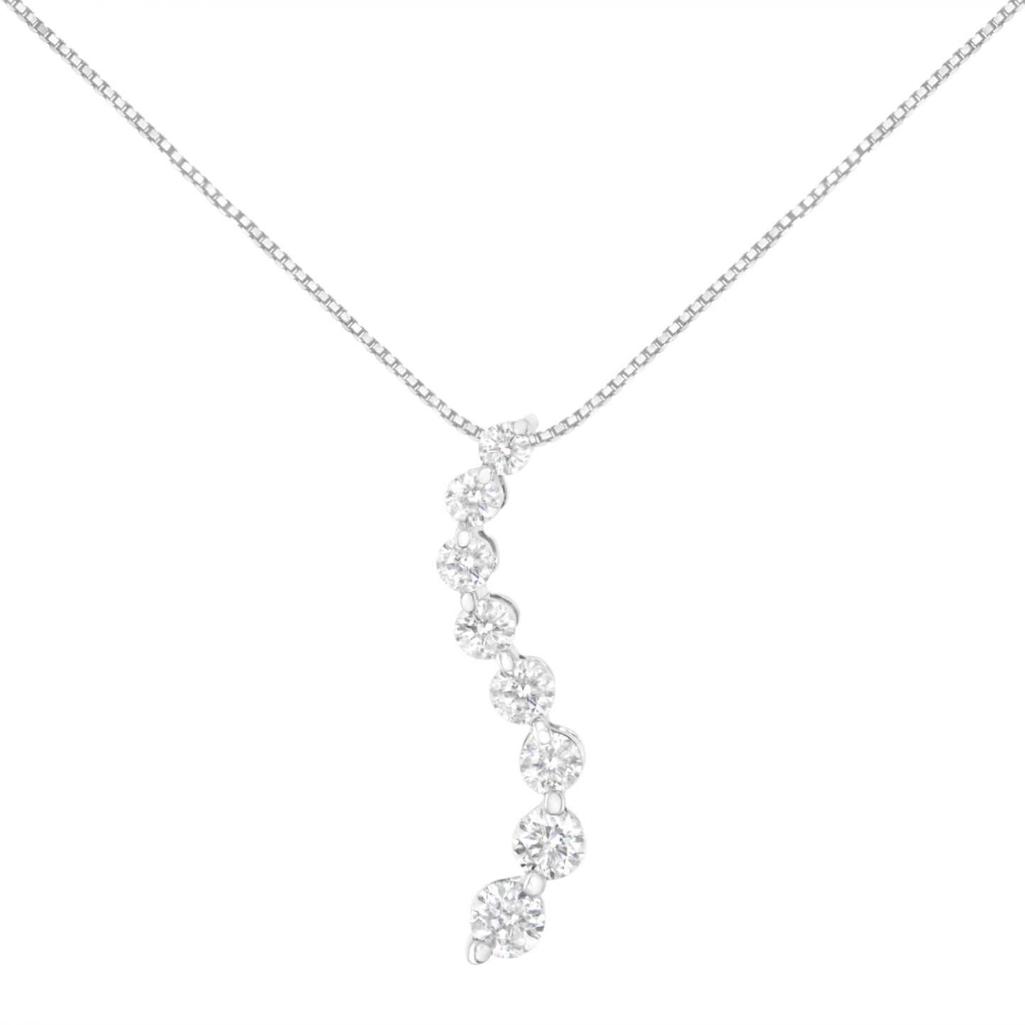 14K White Gold 3.0 Cttw Round-Brilliant & Baguette Cut Diamond S Shaped Graduated 18" Pendant Necklace (I-J Color, I2-I3 Clarity)