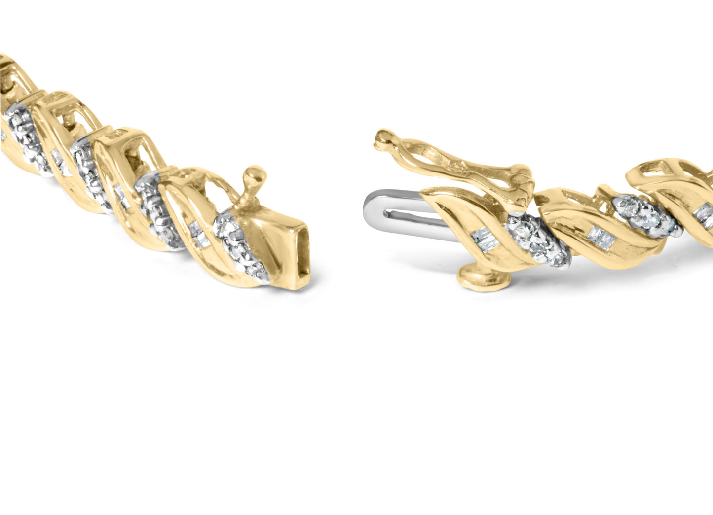 10k Yellow Gold 1.00 Cttw Round-Cut and Baguette-Cut S-Link 7.25" Bracelet (I-J Color, I2-I3 Clarity)