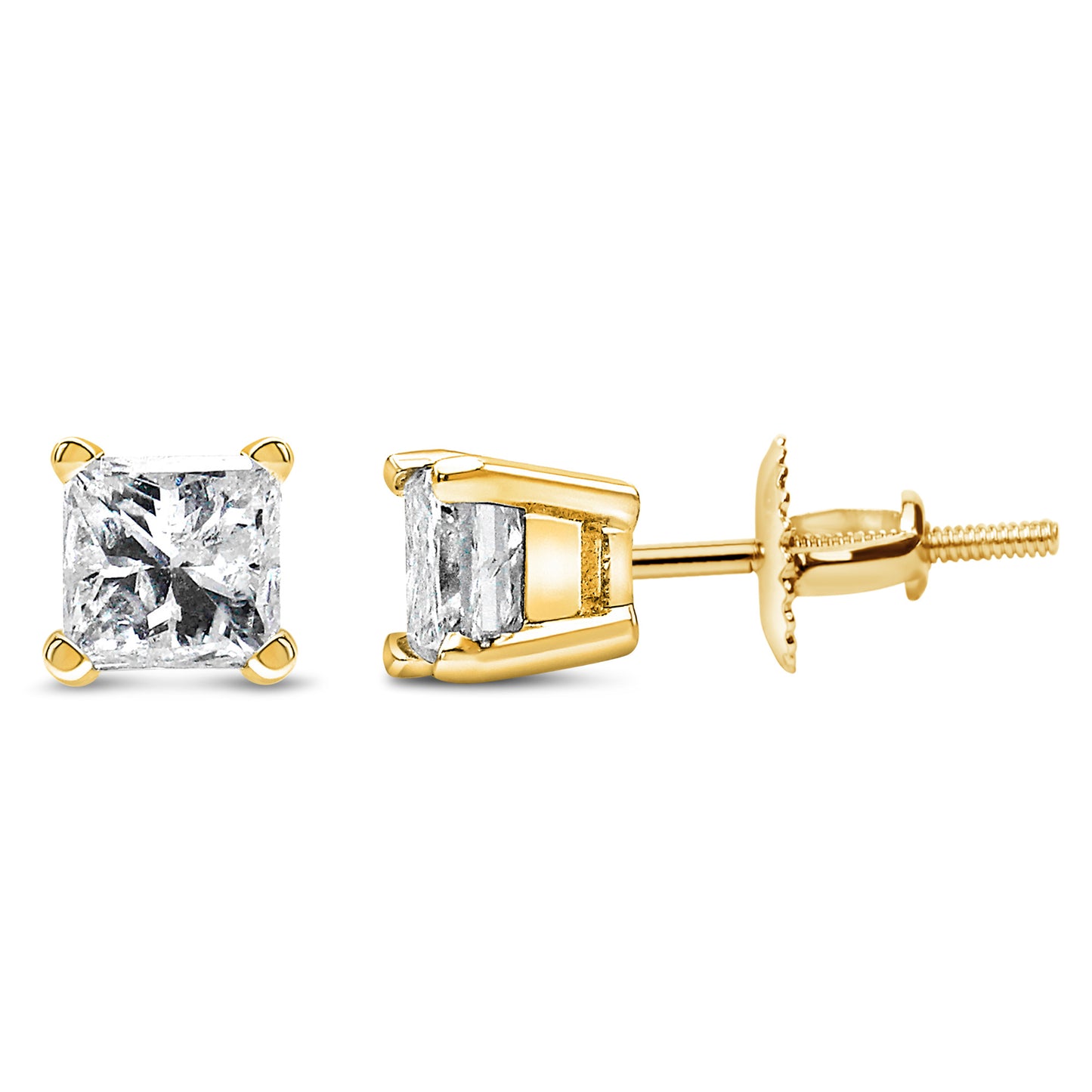 IGI Certified 14K Gold 1.00 Cttw Princess-Cut Square Diamond 4-Prong Solitaire Stud Earrings (I-J Color, VS1-VS2 Clarity)