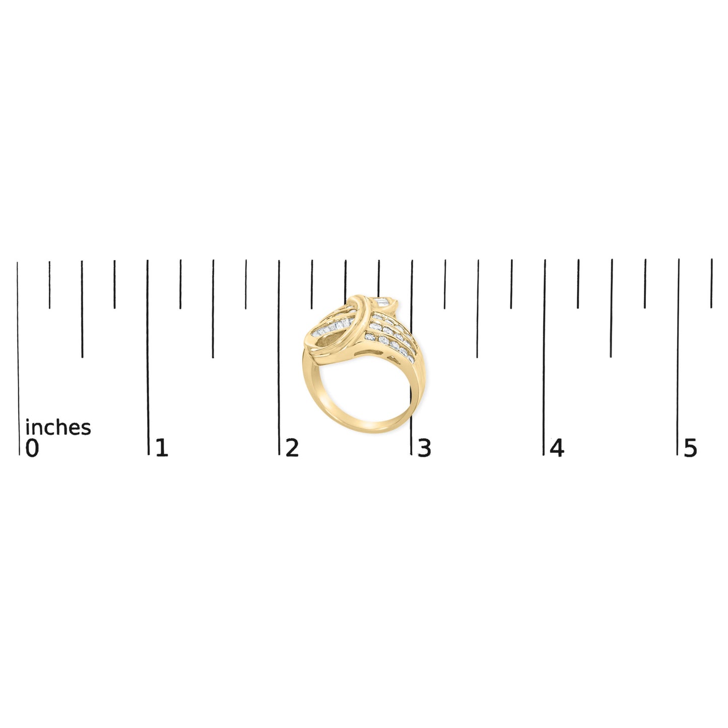 14K Yellow Gold 1 1/3 Cttw Channel Set Diamond Bypass Cocktail Ring (J-K Color, I1-I2 Clarity) - Ring Size 7