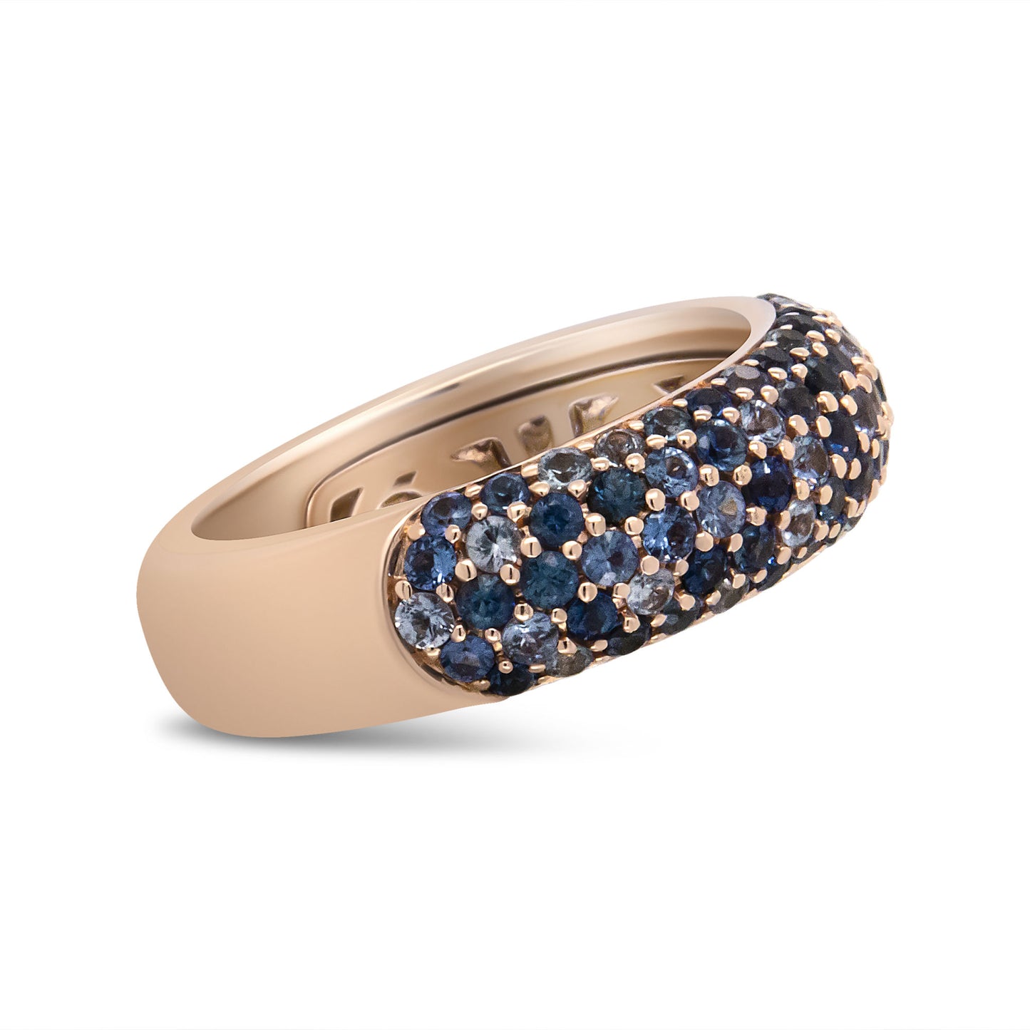 18K Rose Gold Multi Row Blue Sapphire Domed Top Band Ring - Ring Size 7