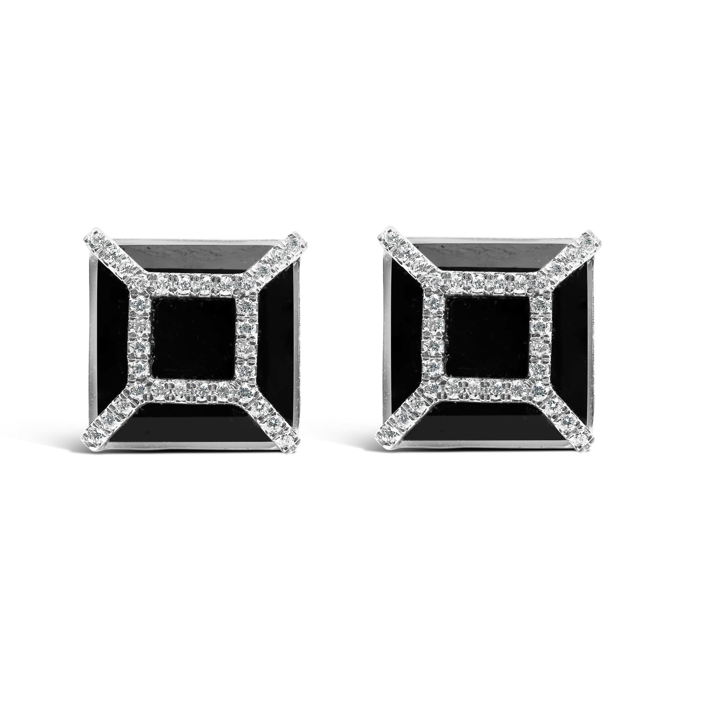 14K White Gold 3/8ct Diamond with 11x11MM Black Onyx Stud Earrings (G-H Color, SI1-SI2 Clarity)