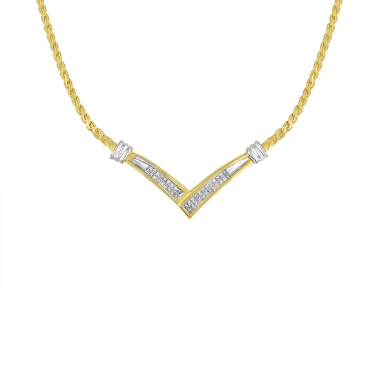 10K Yellow and White Gold 1/2 Cttw Princess Cut Diamond Channel-Set 'V' Shape 18" Franco Chain Necklace (H-I Color, SI2-I1 Clarity)