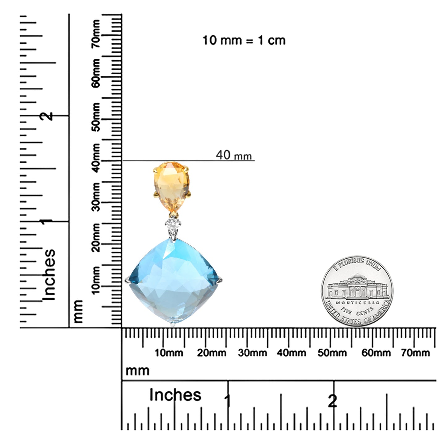 18K White and Yellow Gold Diamond Accent and Yellow Citrine and Sky Blue Topaz Dangle Drop 18" Pendant Necklace (G-H Color, SI1-SI2 Clarity)