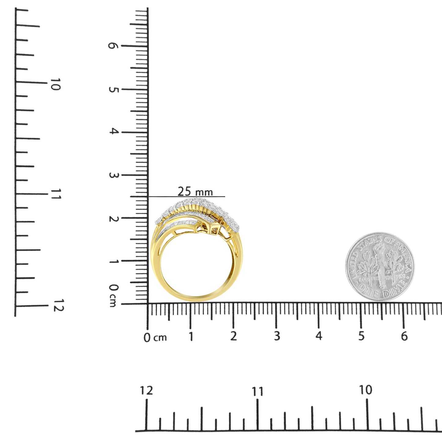 10K Yellow Gold 1.0 Cttw Round & Baguette Cut Diamond 64 Stone Bypass Style Channel Set Modern Statement Ring (H-I Color, SI1-SI2 Clarity)