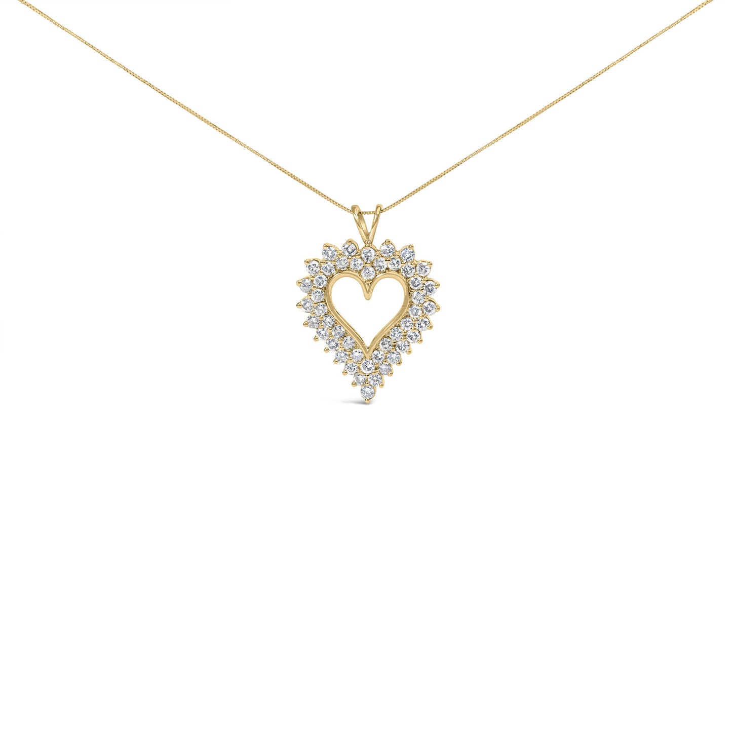 10K Yellow Gold 3.0 Cttw Brilliant-Cut Diamond Open Heart 18" Pendant Necklace (J-K Color, I1-I2 Clarity)