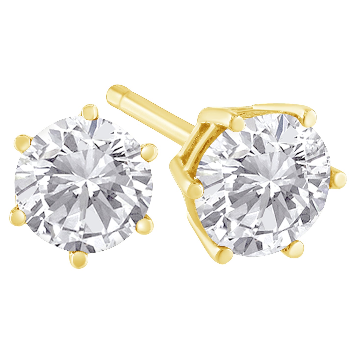 18K Yellow Gold 1-1/2 Cttw Round Brilliant-Cut Near Colorless Diamond Classic 6-Prong Stud Earrings (H-I Color, I1-I2 Clarity)