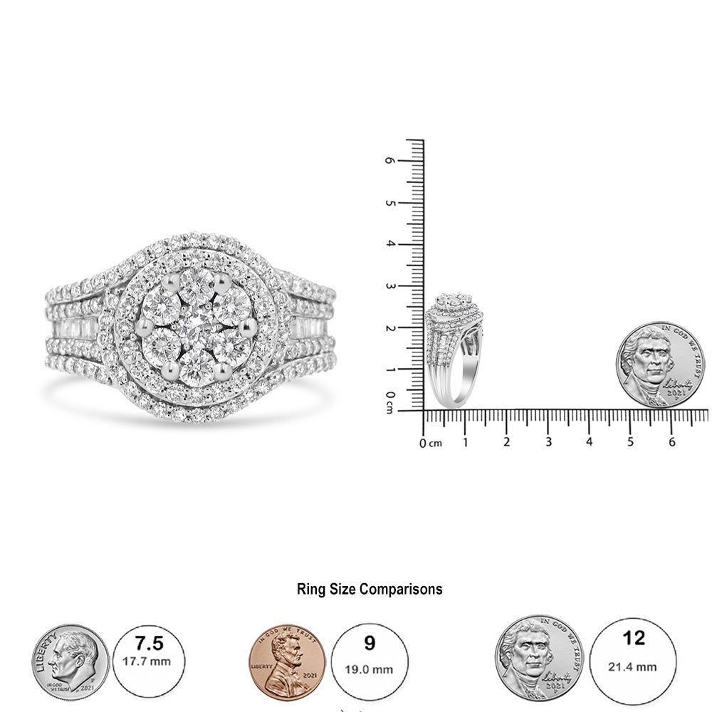 14K White Gold 1 1/2 Cttw Diamond Floral Cluster and Studded Shank Halo Ring (H-I Color, SI2-I1 Clarity)