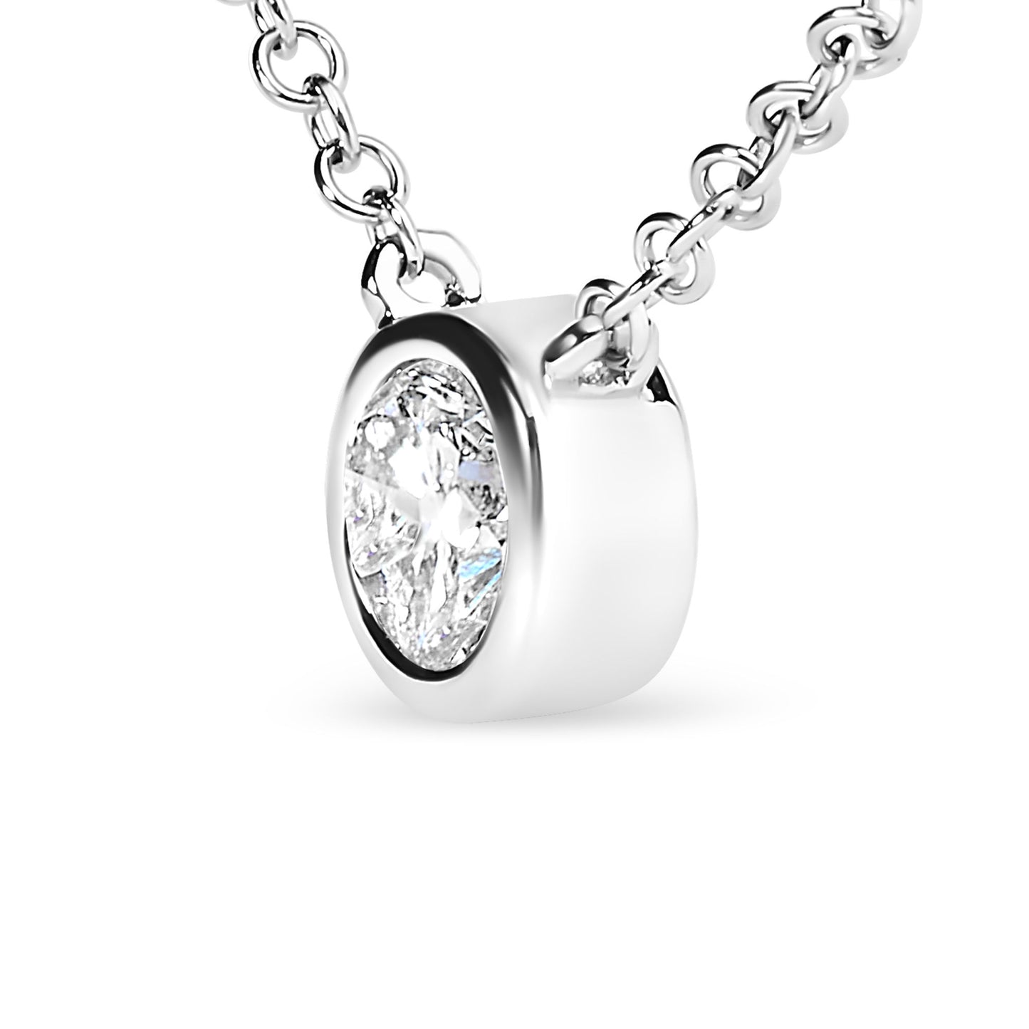 10K White Gold 1/2 Carat Round Brilliant-Cut Diamond Modern Bezel-Set Solitaire 16"-18" Pendant Necklace (H-I Color, SI2-I1 Clarity)