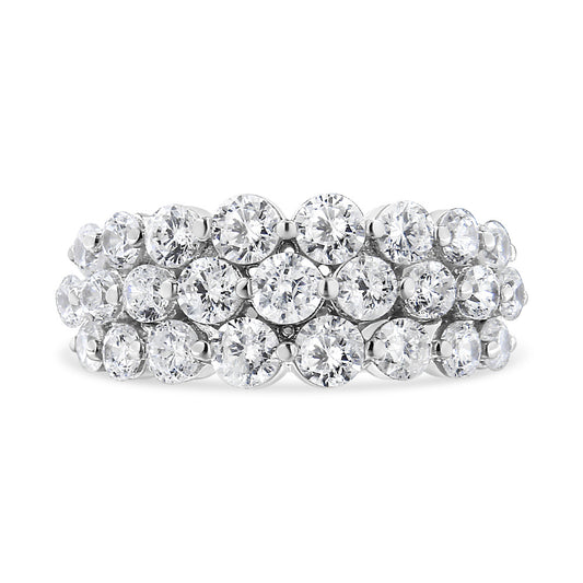 10K White Gold 2 1/2 Cttw Round Natural Diamond 3 Row Band Ring (I-J Color, I1-I2 Clarity)