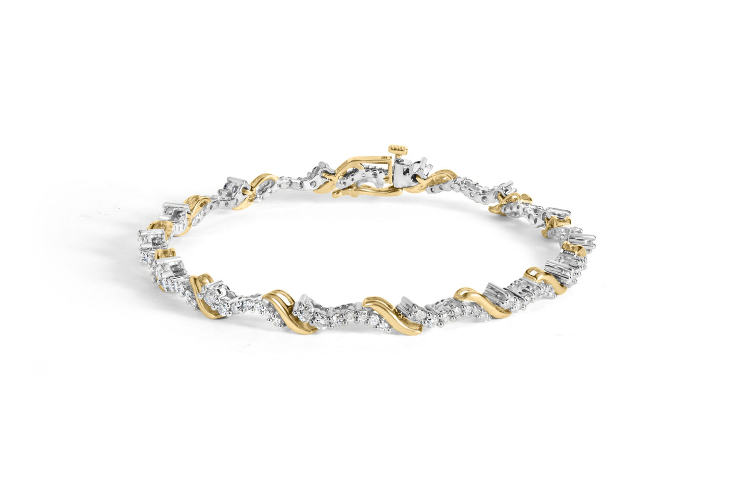 10K Yellow and White Gold 2.00 Cttw Diamond "S" Link 7" Bracelet (H-I Color, I2-I3 Clarity)